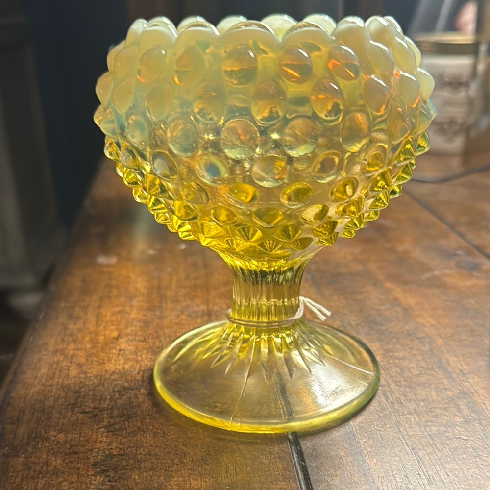 Fenton Yellow Hobnail Glass Vase